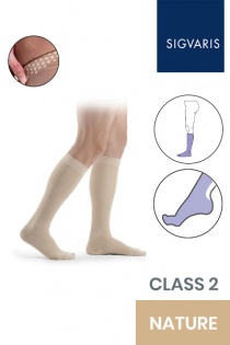 Sigvaris Essential Thermoregulating Unisex Class 2 Knee High Nature Compression Stockings with Knobbed Grip